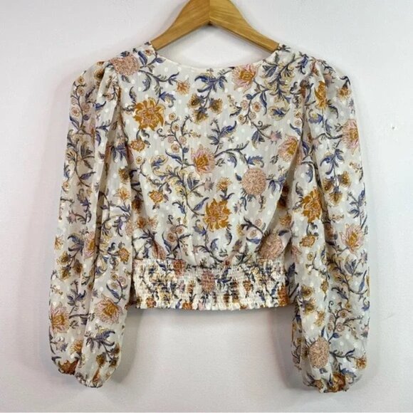Joie Cream Floral Print Splice Front Blouse Top Size S - Picture 2 of 11
